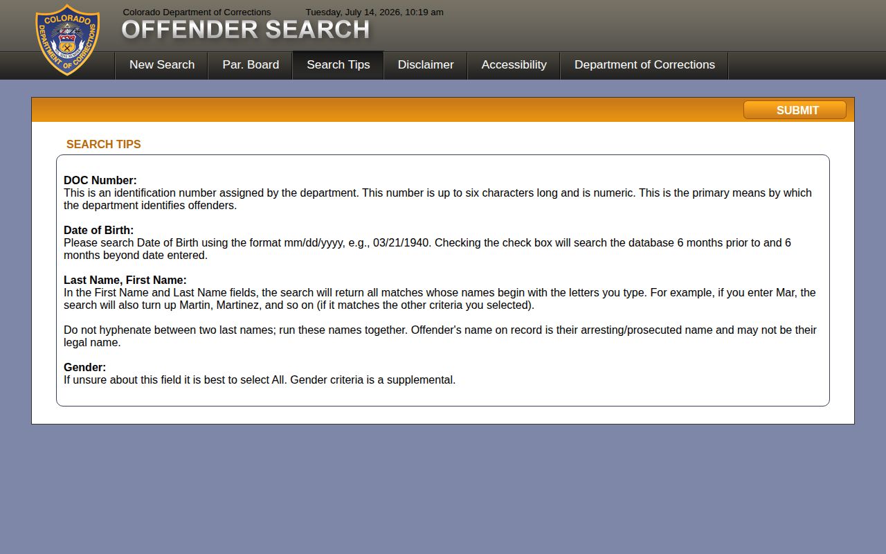Montezuma County inmate release date CDOC search tips