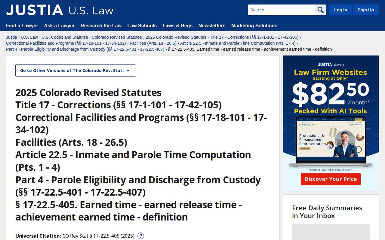 Montezuma County projected release date Colorado earned time statute