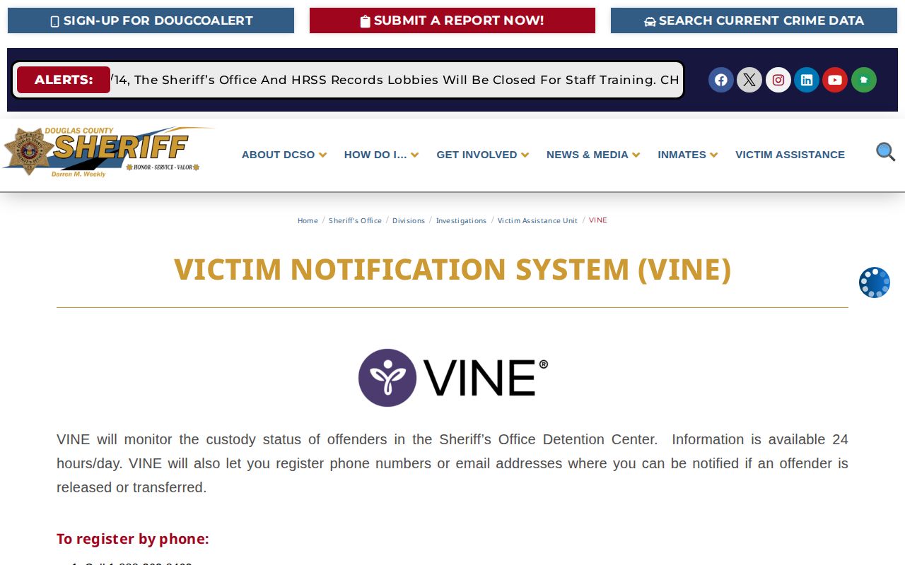 Montezuma County VINELink release notification registration steps